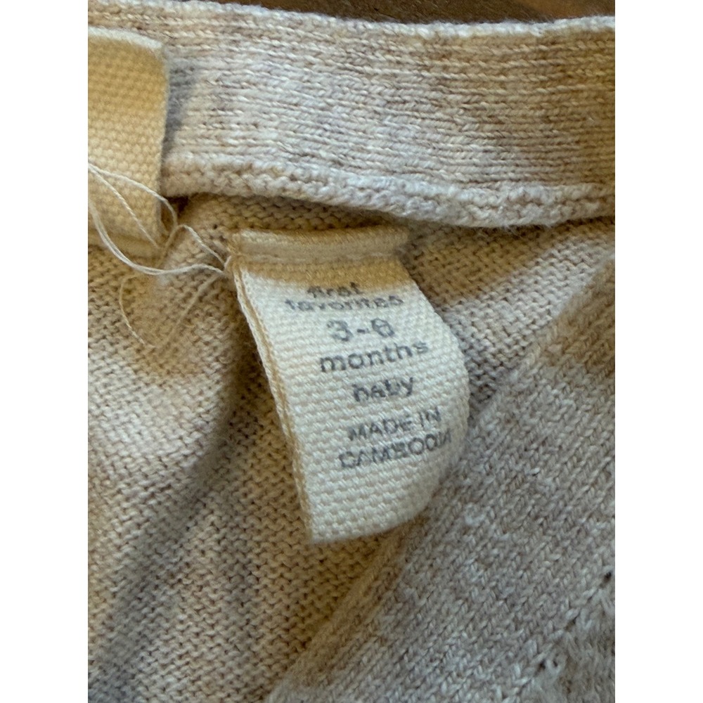 Kk34 Gap First Favorites Baby Cardigan Sweater Oatmeal Beige Pointelle Bear 3-6M - Picture 2 of 3